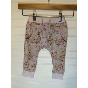 Bums & Roses Pink Floral Bunny Bamboo Harem Joggers Pants 18-24 Months